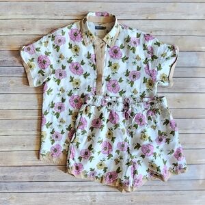 Vineyard Vines Floral Botanical Linen Shirt and Short Set Size M/L